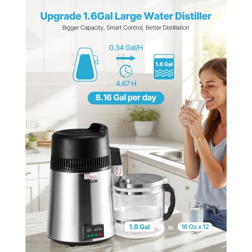 Water Distiller 6L 1.6 Gallon Larger Pure Water Purifier Filter For Home