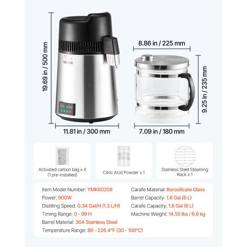 Water Distiller 6L 1.6 Gallon Larger Pure Water Purifier Filter For Home