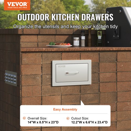 14x85 Inch Outdoor Kitchen Drawers Stainless Steel Flush Mount Double
