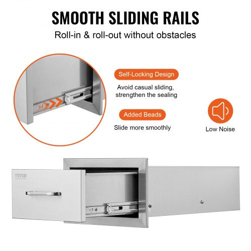 14x85 Inch Outdoor Kitchen Drawers Stainless Steel Flush Mount Double