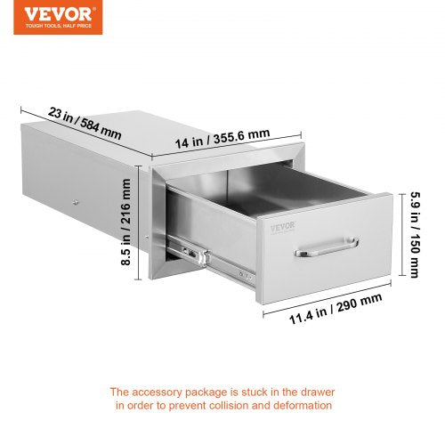 14x85 Inch Outdoor Kitchen Drawers Stainless Steel Flush Mount Double