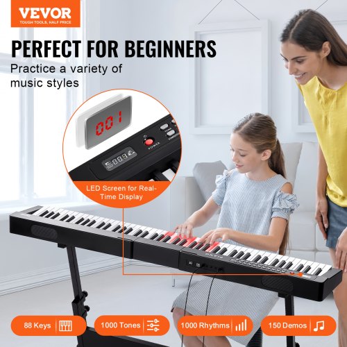 88 Key Digital Piano Keyboard Semi Weighted Keys Full Size Electric
