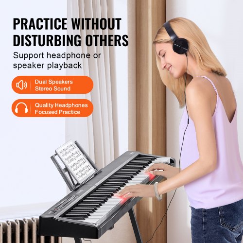 88 Key Digital Piano Keyboard Semi Weighted Keys Full Size Electric