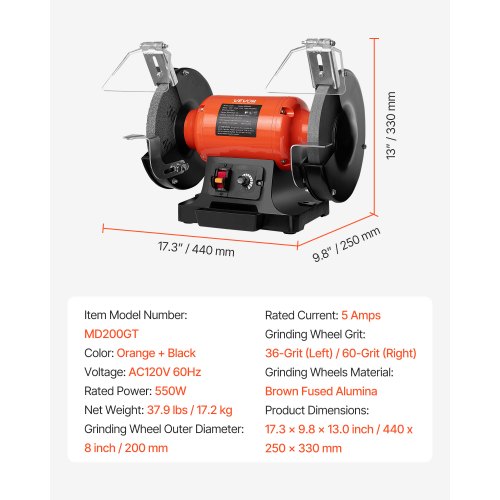Bench Grinder 8inch Variable Speed Bench Grinder 20003450RPM Table