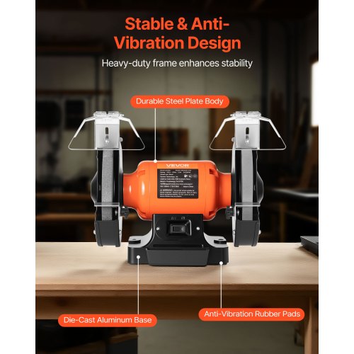 Bench Grinder 8inch Single Speed Bench Grinder 3450RPM HighSpeed Table