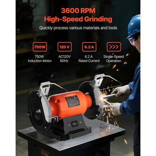 Bench Grinder 8inch Single Speed Bench Grinder 3450RPM HighSpeed Table