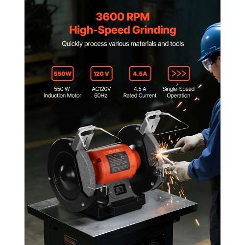 Bench Grinder 8inch Single Speed Bench Grinder 3450RPM HighSpeed Table