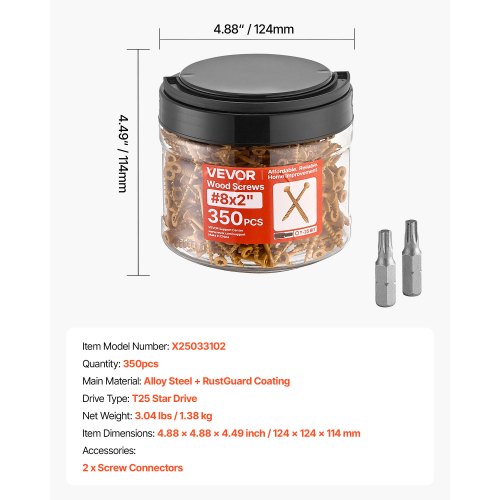 Wood Screws 350 PCS 8 x 2Inch AntiRust Coated Exterior Deck Screw