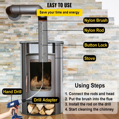 Chimney Sweep Kit 26FT Chimney Brush 315 Inch Chimney Brush Rod Kit 8 Rods
