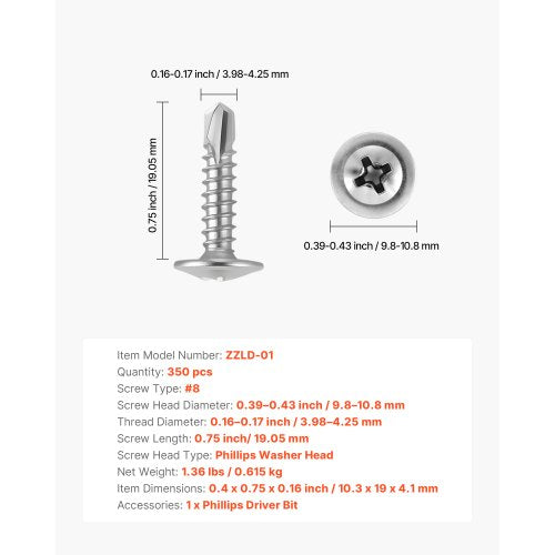 8 Self Drilling Wood Screws 34 Inch Long 350 PCS Truss Head Wood Screws