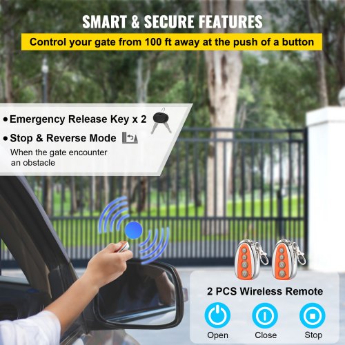 Sliding Gate Opener AC600 1400Lbs with 2 Remote Controls Move Speed 43ft Per Min