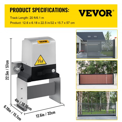 Sliding Gate Opener AC600 1400Lbs with 2 Remote Controls Move Speed 43ft Per Min