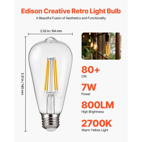 6 Pack Edison Bulbs LED ST19 Vintage Edison Light Bulbs 7W Dimmable 800