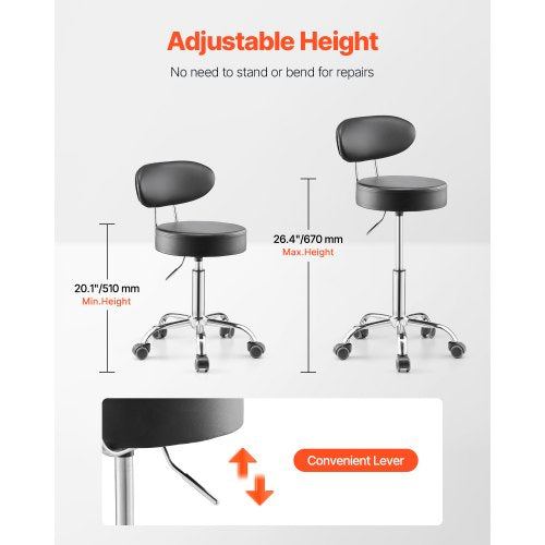 Shop Stool with Backrest Pneumatic Garage SeatWork Stool with Wheels 300