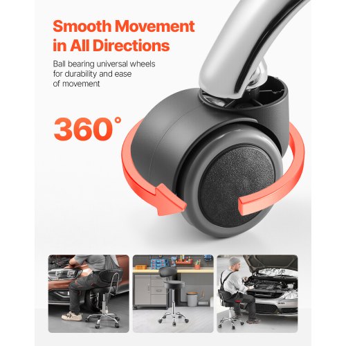 Shop Stool with Backrest Pneumatic Garage SeatWork Stool with Wheels 300