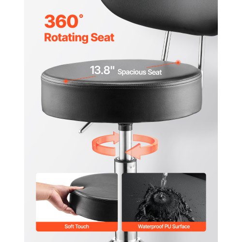 Shop Stool with Backrest Pneumatic Garage SeatWork Stool with Wheels 300