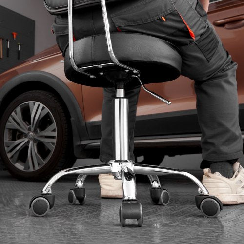 Shop Stool with Backrest Pneumatic Garage SeatWork Stool with Wheels 300