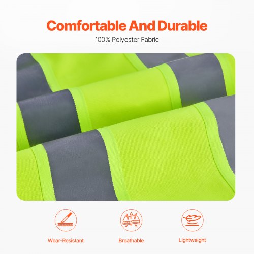 Safety Vest 10 Pockets Yellow Safety Vest High Visibility Zipper Front