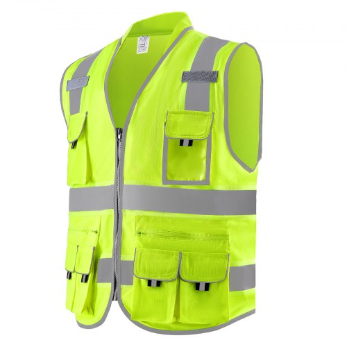 Safety Vest 10 Pockets Yellow Safety Vest Hi Vis Zipper Front Safety Vest
