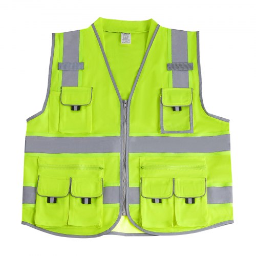Safety Vest 10 Pockets Yellow Safety Vest Hi Vis Zipper Front Safety Vest