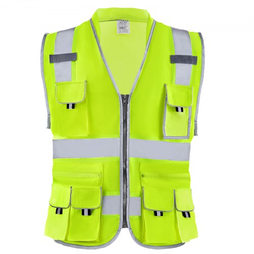 Safety Vest 10 Pockets Yellow Safety Vest Hi Vis Zipper Front Safety Vest