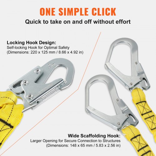 38mm Safety Lanyard 6ft183m Fall Protection Lanyard with 2 Alloy Steel