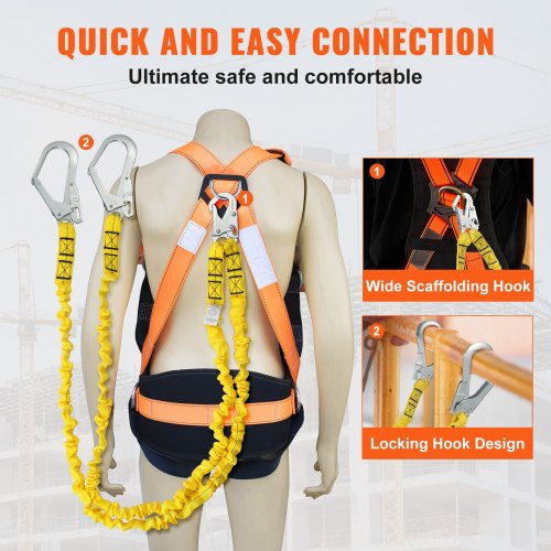 38mm Safety Lanyard 6ft183m Fall Protection Lanyard with 2 Alloy Steel