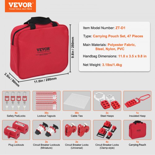 Electrical Lockout Tagout Kit 47 PCS Safety Loto Kit Includes Padlocks