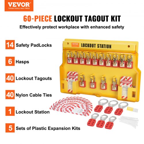 Electrical Lockout Tagout Kit 60 PCS Safety Lockout Tagout Station Includes