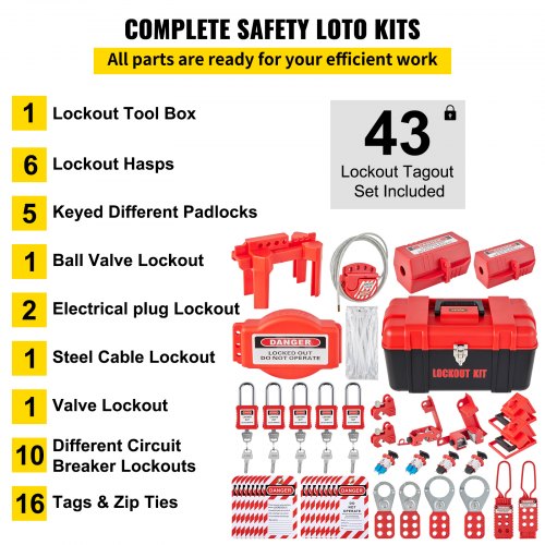 43 PCS Lockout Tagout Kits Electrical Safety Loto Kit Includes Padlocks 5