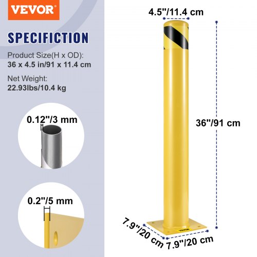 Safety Bollard 36 Inch Height Bollard Post 4.5 Inch Diameter Steel Pipe