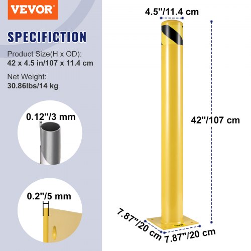 Safety Bollard 42 Inch Height Bollard Post 4.5 Inch Diameter Steel Pipe