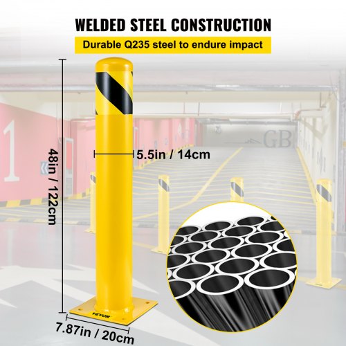 Safety Bollard 48 Inch Height Bollard Post 5.5 Inch Diameter Steel Pipe