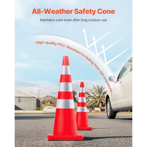 Safety Cones 6 x 36 Traffic Cones PVC Orange Construction Cones