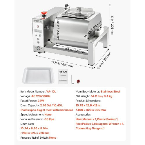 Meat Tumbler Marinator 10L Vacuum Tumbler Marinating Machine with Automatic