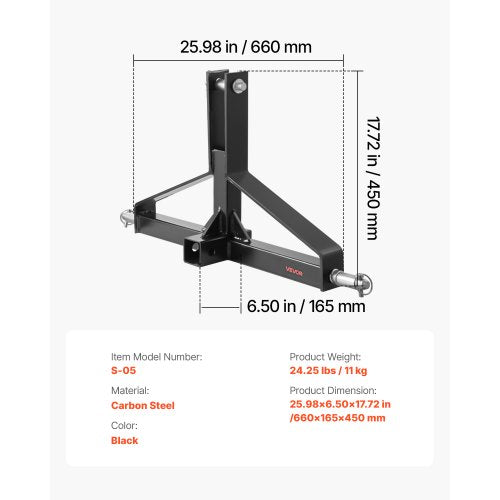 3 Point Trailer Hitch with 2 in Receiver 3pt Quick Hitch Attachment