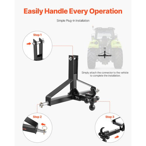 3 Point Trailer Hitch with 2 in Receiver 3pt Quick Hitch Attachment Heavy