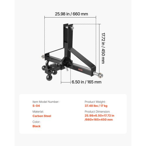 3 Point Trailer Hitch with 2 in Receiver 3pt Quick Hitch Attachment Heavy