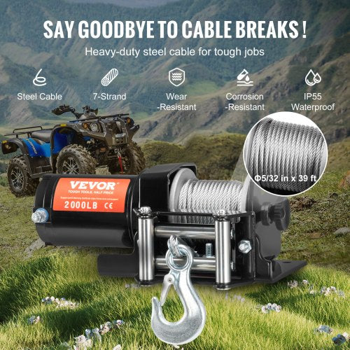 Electric Winch 2000 lb Line Pull Capacity 12V DC ATVUTV Winch with 532