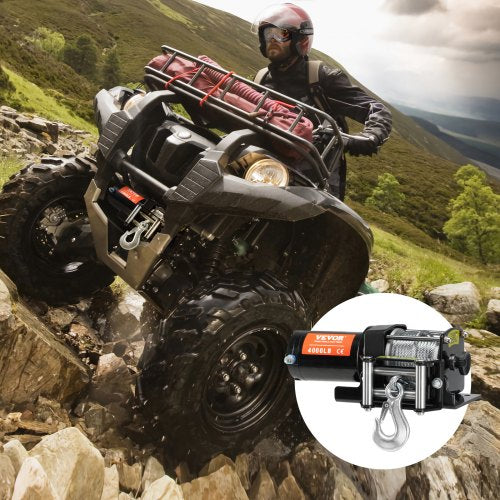 Electric Winch ATV UTV 4000 lb Steel Cable IP55 Waterproof Remote Control