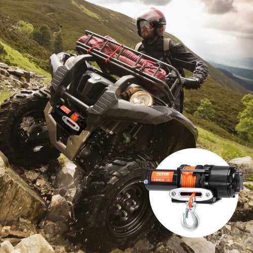 Electric Winch ATV UTV 4500 lb Synthetic Rope Waterproof Remote Control
