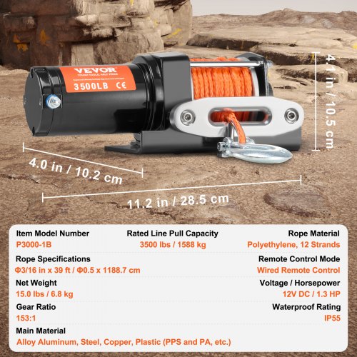 Electric Winch 3500 lb Line Pull Capacity 12V DC ATVUTV Winch with 316