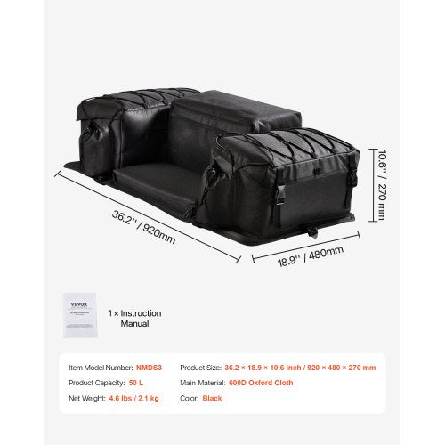 ATV Rear Storage Bag 50L ATV Rear Cargo Bag with Sponge Seat Cushion