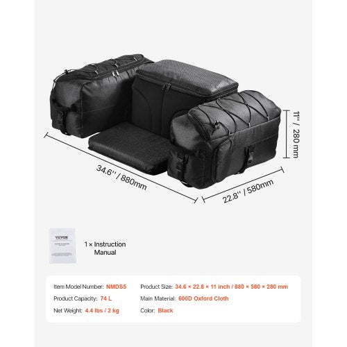 ATV Rear Storage Bag 74L ATV Rear Cargo Bag with Cooler Insulated Bag 600D