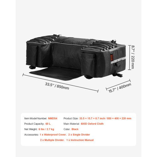 ATV Rear Storage Bag 60L ATV Rear Cargo Storage Bag with Backrest
