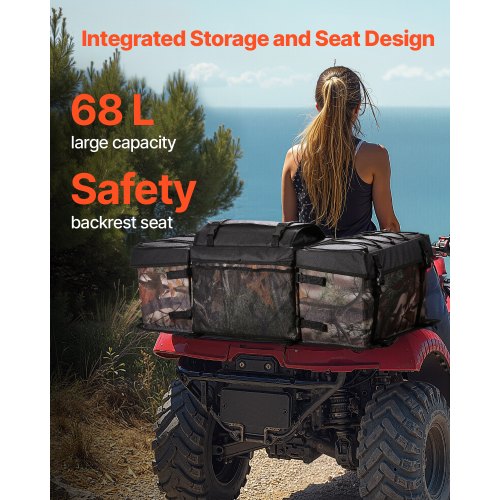 ATV Rear Storage Bag 68L ATV Rear Cargo Bag with Sponge Seat Cushion