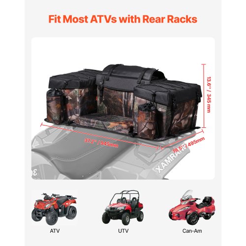 ATV Rear Storage Bag 68L ATV Rear Cargo Bag with Sponge Seat Cushion