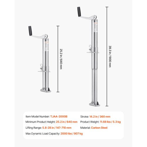 A Frame Trailer Jack Bolt on Trailer Tongue Jack 2000 lbs 142 Travel
