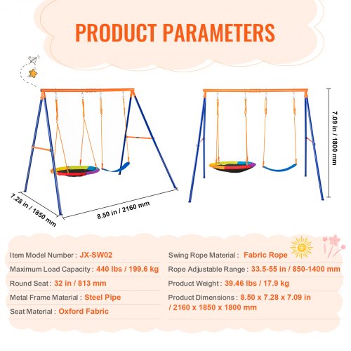 Swing Sets for Backyard 440lbs Load Capacity Swing Set with 1 Saucer Swing