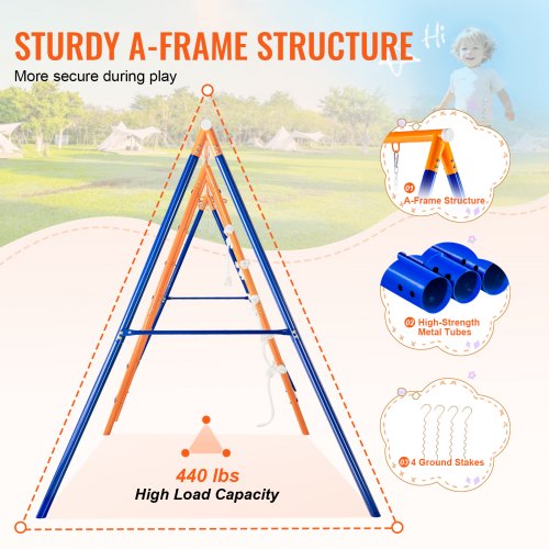 Swing Sets for Backyard 6 in 1 Swing Set with 2 Swings Trapeze Bar